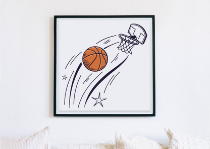 Cadre sportif avec icône de dunk de basket énergique et design dynamique