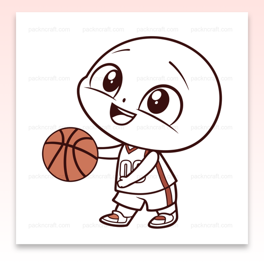 Illustration kawaii d'un petit joueur de basket heureux pour projets DIY.