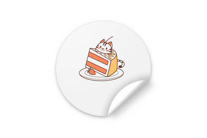 Sticker avec un chat amusant dans un gâteau au style kawaii sur fond festif