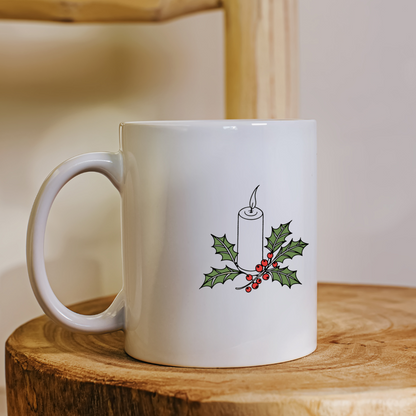 Mug festif avec une bougie de Noël allumée en icône numérique décorative