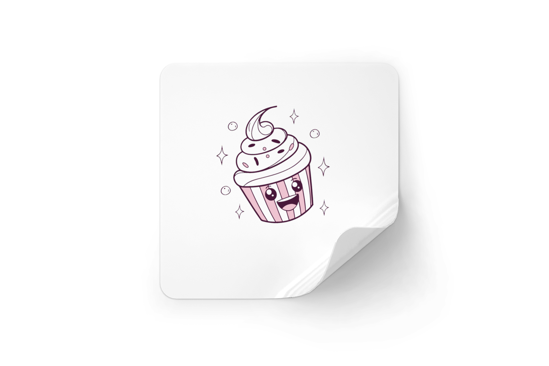 Sticker au design amusant avec un cupcake étincelant en arrière-plan festif