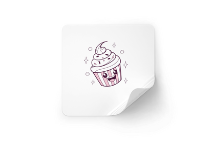 Sticker au design amusant avec un cupcake étincelant en arrière-plan festif
