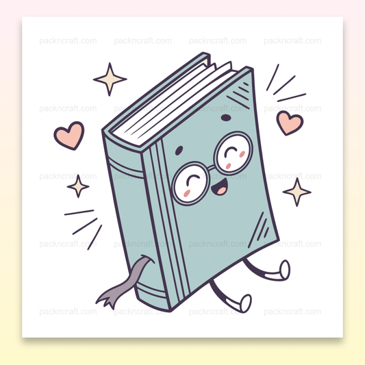 Illustration kawaii d'un livre joufflu amusé, usage éducatif et créatif