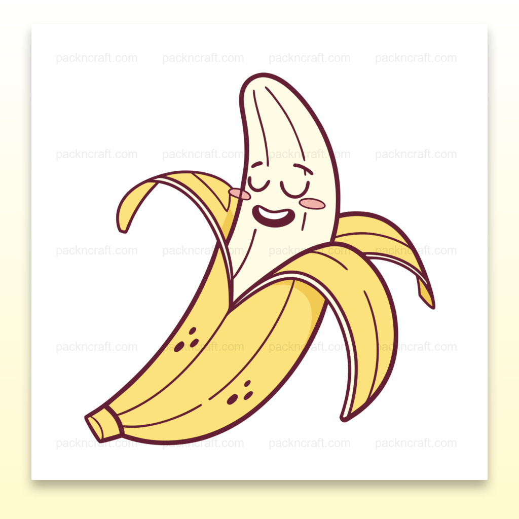 Illustration d'une banane joyeuse épluchée en style vectoriel pour projets créatifs.