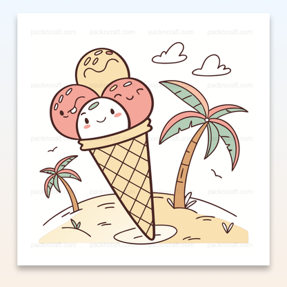 Illustration SVG de glace souriante à la plage, style doodle pour projets créatifs estivaux