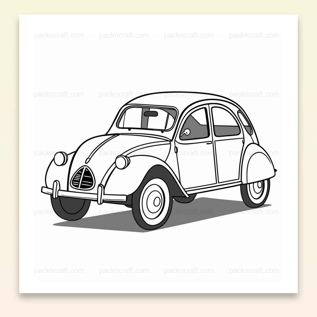Illustration de la Citroën 2CV vintage pour décoration et projets d'art., Cadre élégant avec Citroën 2CV pour ambiance rétro., T-shirt design avec Citroën 2CV, idéal pour les fans de voitures classiques., Mug personnalisé avec motif Citroën 2CV, parfait pour les amateurs de rétro., Sticker vintage Citroën 2CV pour personnalisation et artisanat créatif.