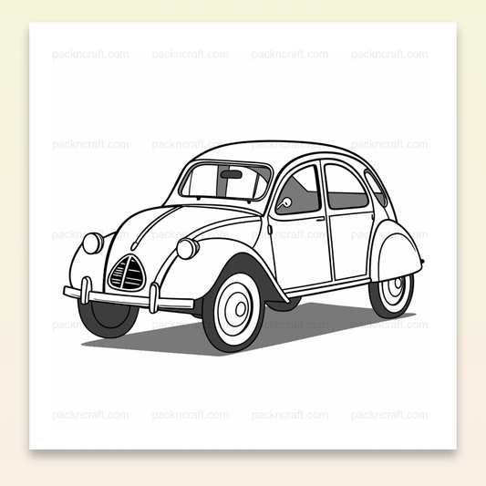 Illustration de la Citroën 2CV vintage pour décoration et projets d'art., Cadre élégant avec Citroën 2CV pour ambiance rétro., T-shirt design avec Citroën 2CV, idéal pour les fans de voitures classiques., Mug personnalisé avec motif Citroën 2CV, parfait pour les amateurs de rétro., Sticker vintage Citroën 2CV pour personnalisation et artisanat créatif.