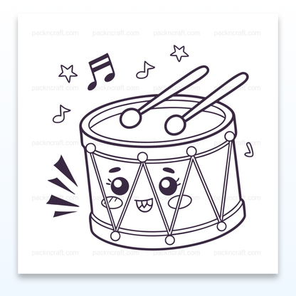 Adorable bébé tambour kawaii avec des notes de musique, idéal pour des projets créatifs.
