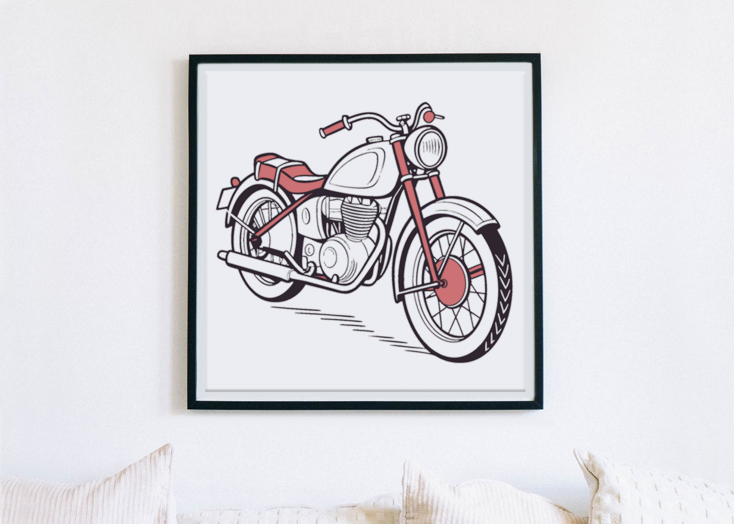 Jawa 350 encadrée, décoration intérieure vintage et élégante