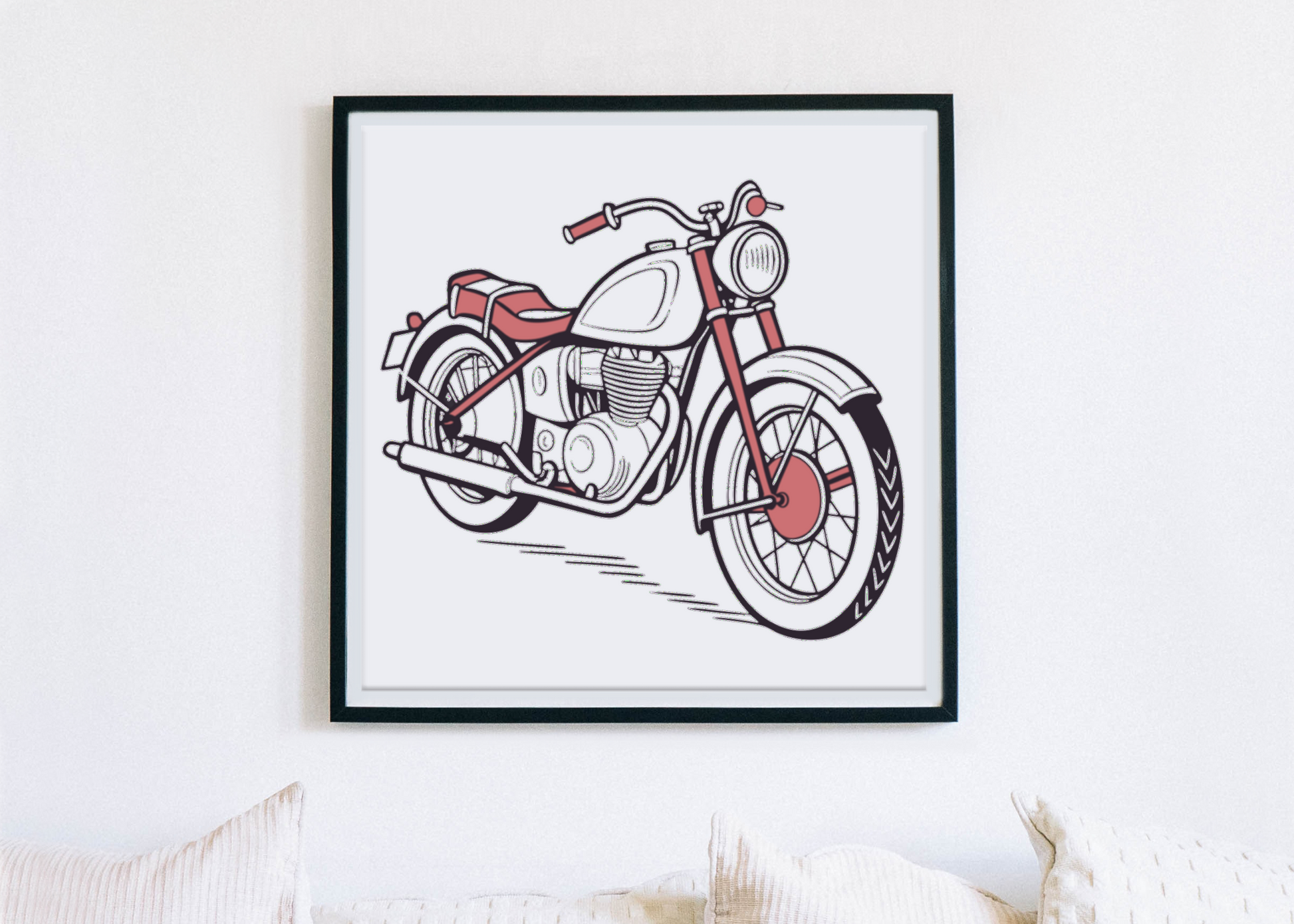 Jawa 350 encadrée, décoration intérieure vintage et élégante