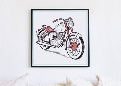Jawa 350 encadrée, décoration intérieure vintage et élégante