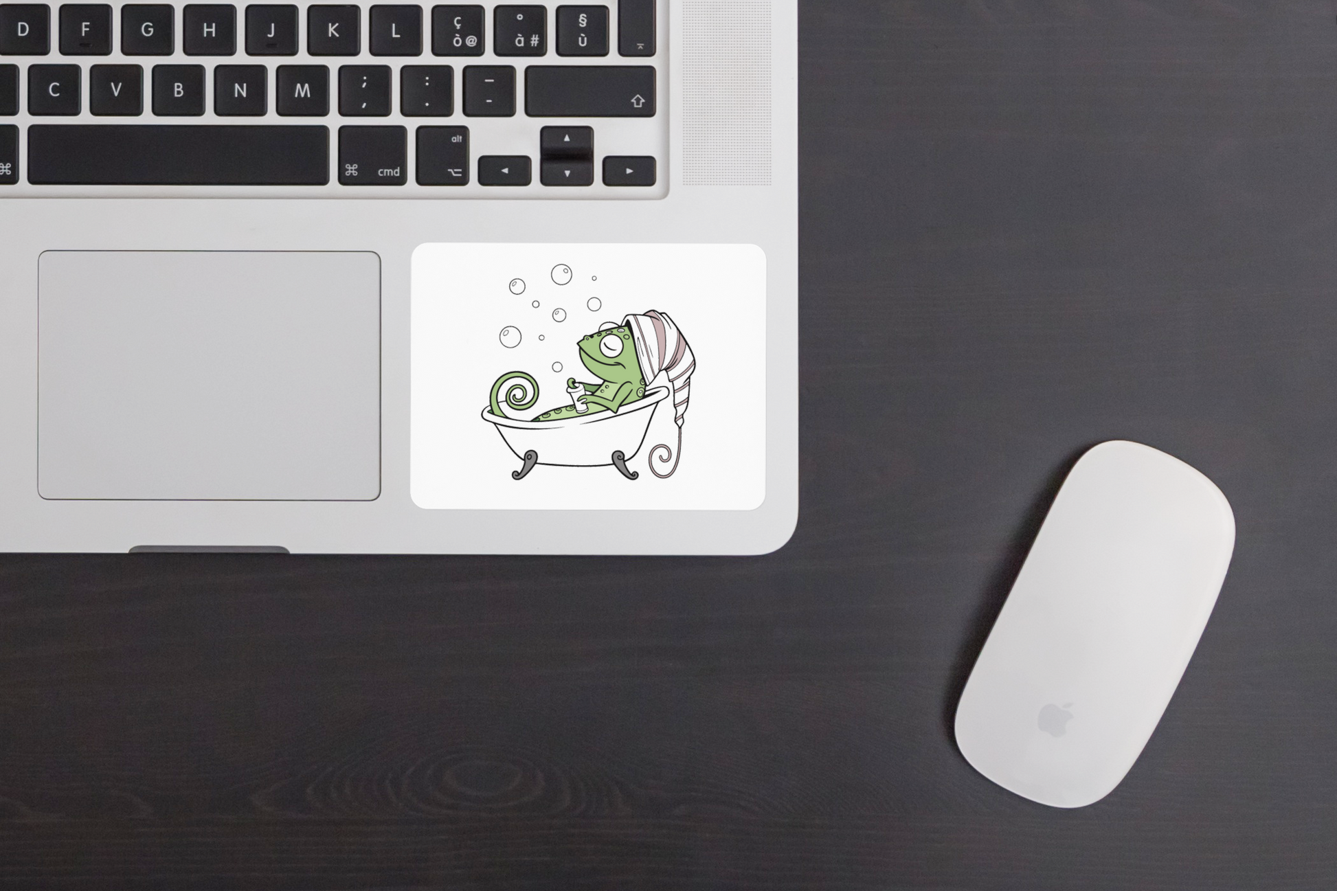 Sticker décoratif représentant un caméléon relaxant dans un bain à thème naturel