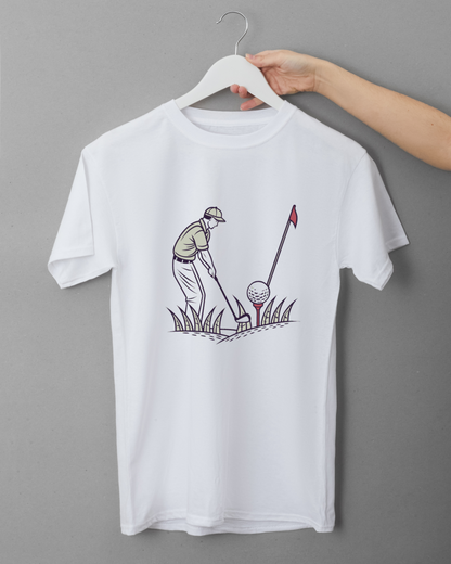 T-shirt sport avec motif vintage d'un golfeur concentré