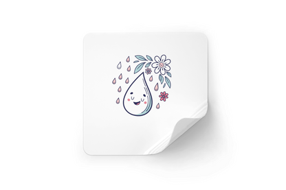Sticker avec goutte souriante sous la pluie en style pastel printanier