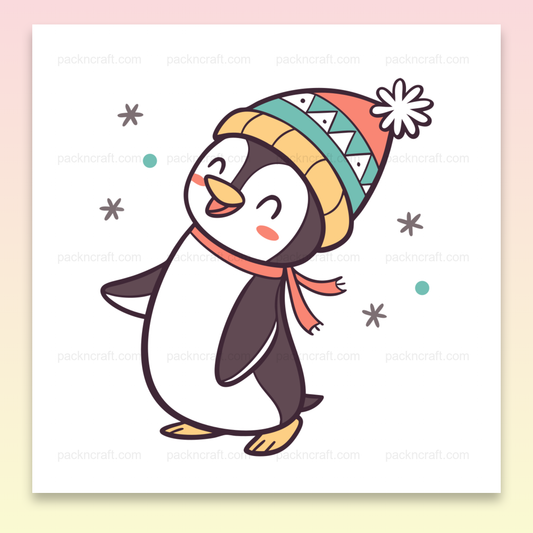 Illustration d'un pingouin joueur et festif pour projects DIY et déco hivernale