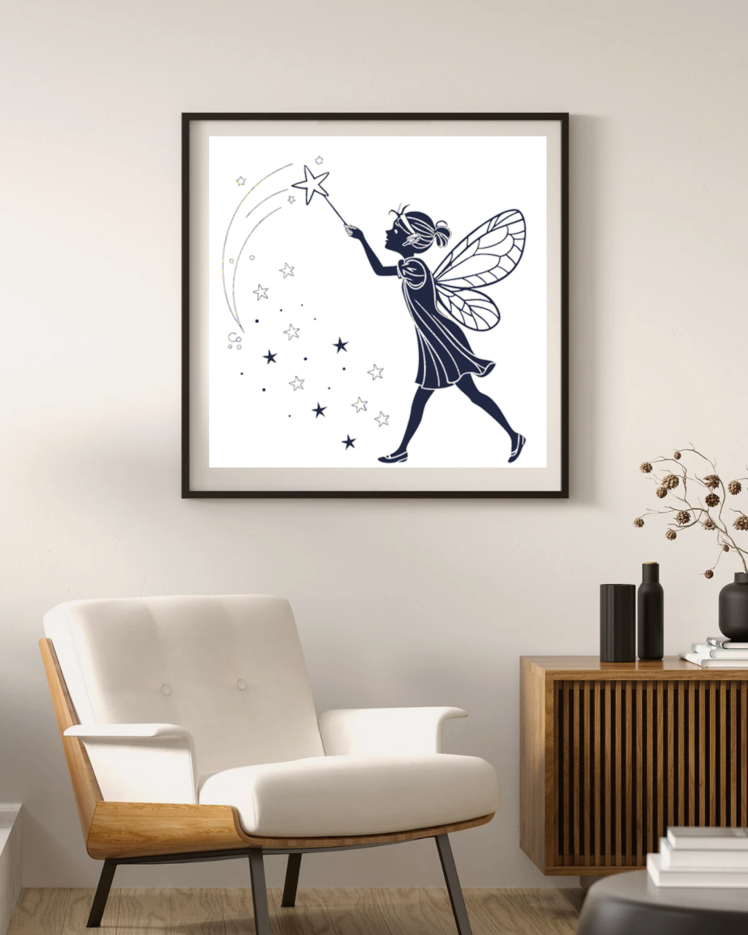 Cadre magique avec fée étoilée en élan style vectoriel