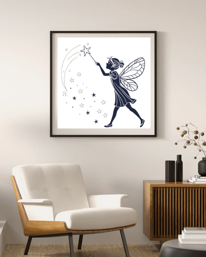 Cadre magique avec fée étoilée en élan style vectoriel