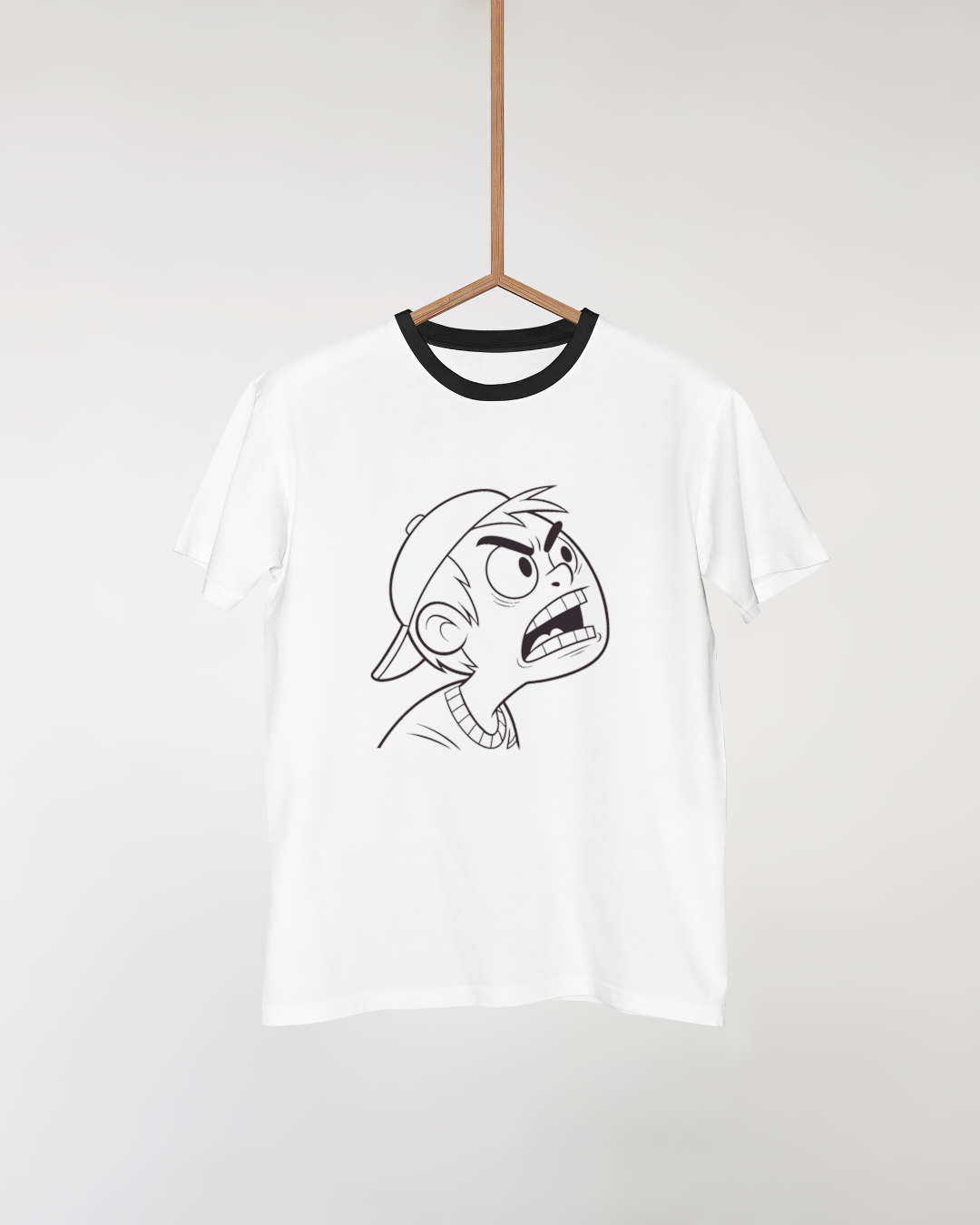 T-shirt design expressif avec garçon en ligne contour, style vif et moderne