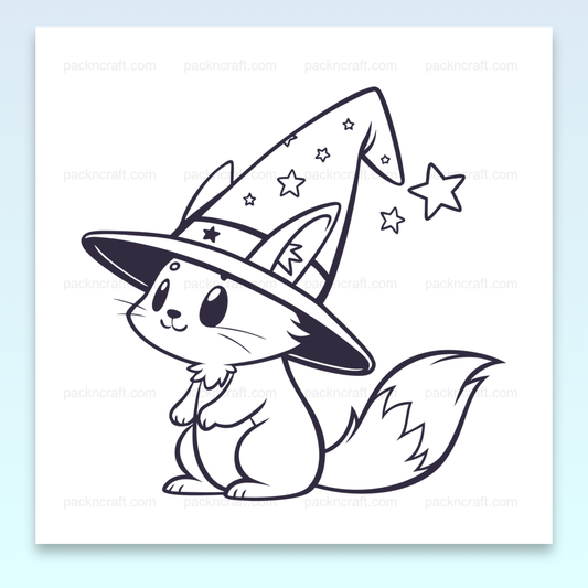Renard magique en chapeau de sorcier, illustration kawaii, SVG pour DIY.