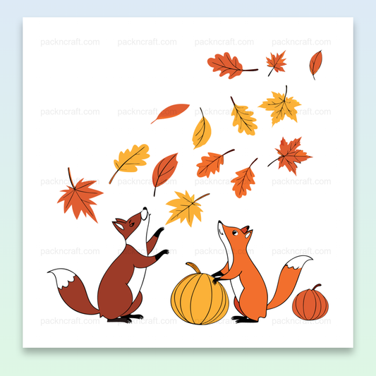 Renards joueurs parmi des feuilles d'automne pour créations DIY.