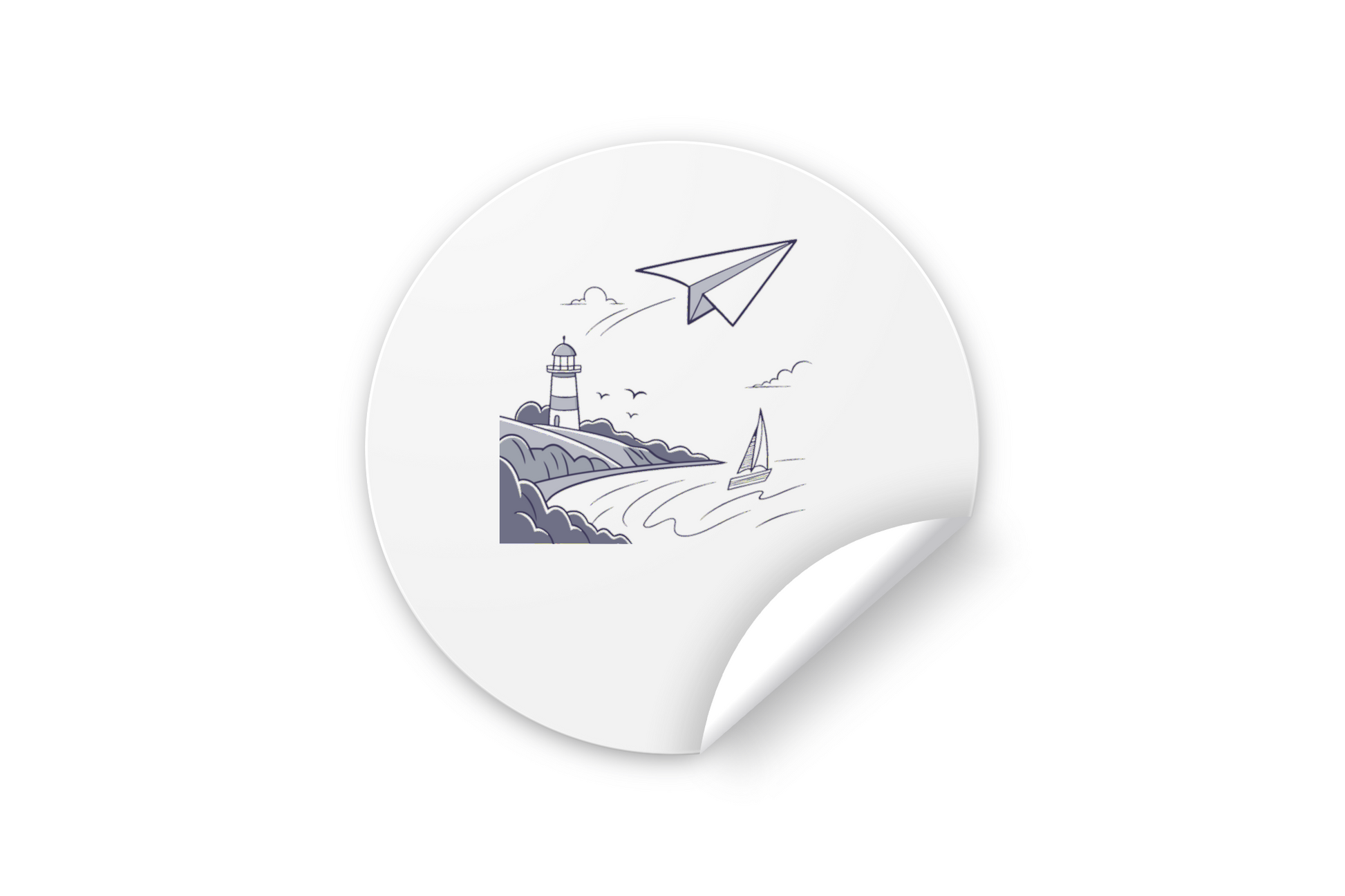 Sticker avec planeur sur fond marin et phare minimaliste inspirant l'évasion