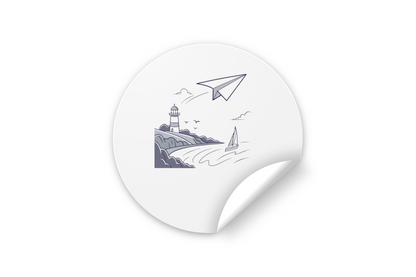 Sticker avec planeur sur fond marin et phare minimaliste inspirant l'évasion
