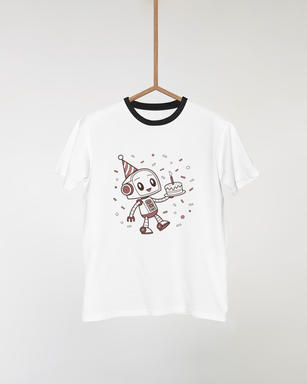 Design de t-shirt avec robot kawaii, idéal pour les événements festifs.