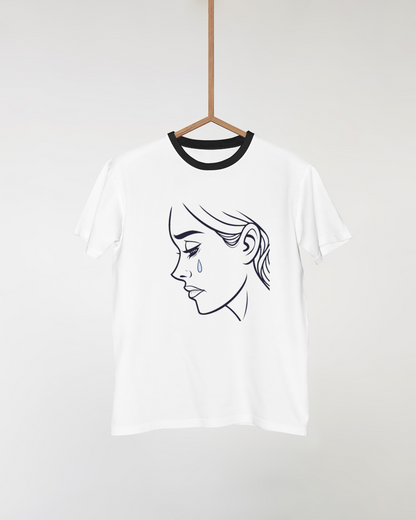 T-shirt avec émoticône stylisée visage triste pour exprimer une émotion humaine