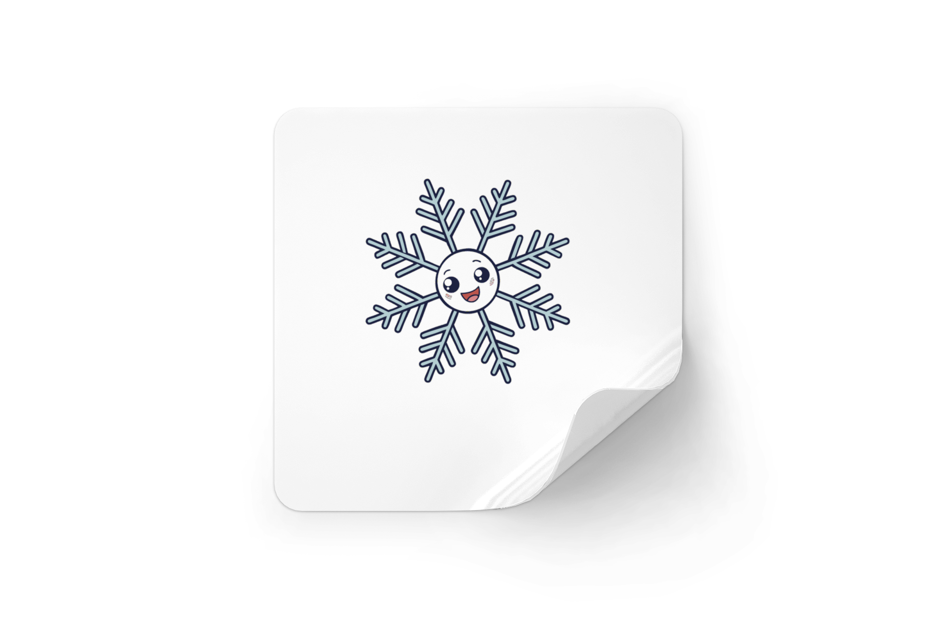 Sticker hivernal affichant un flocon joyeux au style doodle sur fond blanc