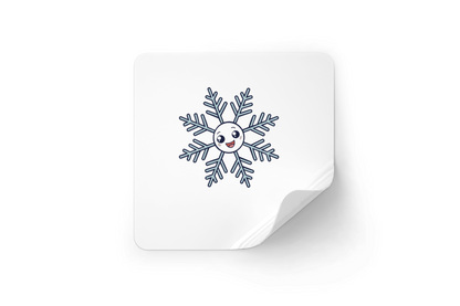 Sticker hivernal affichant un flocon joyeux au style doodle sur fond blanc