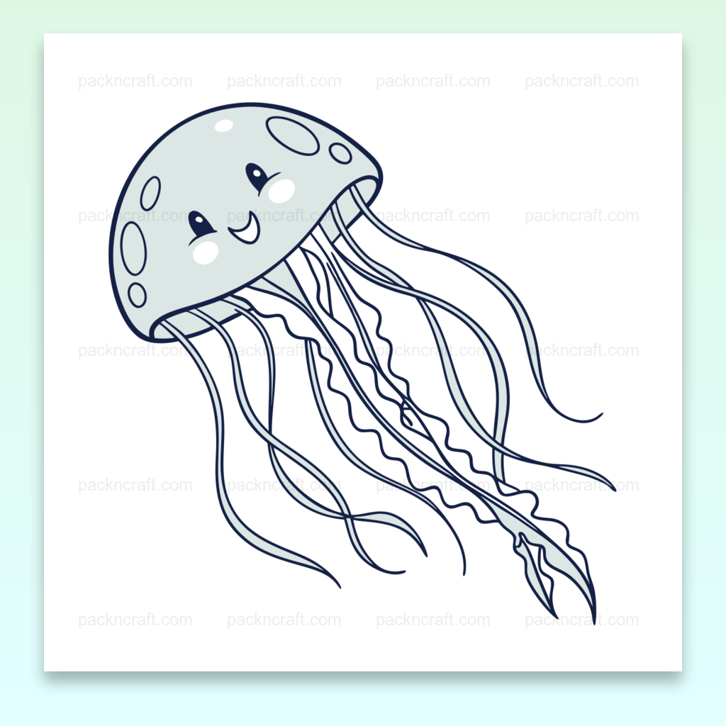 Illustration médusa souriant, mignon, pour déco océan, DIY marin.