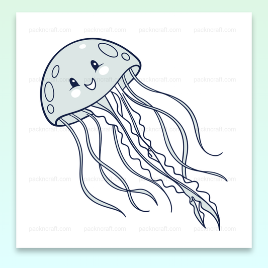 Illustration médusa souriant, mignon, pour déco océan, DIY marin.