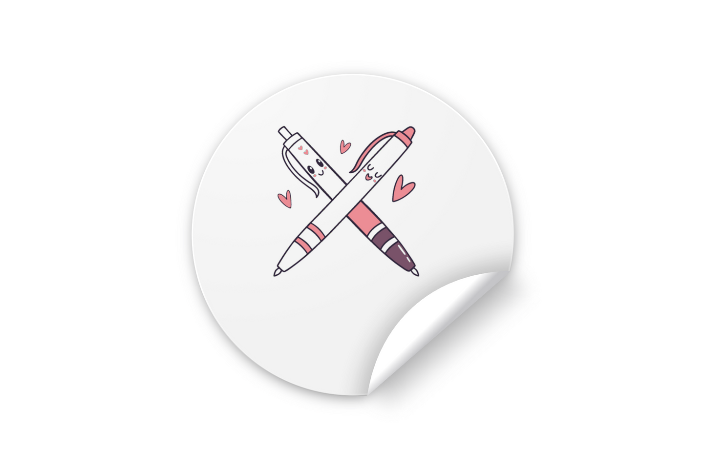 Sticker amusant au style kawaii avec des stylos joyeux, parfait pour papeterie déco