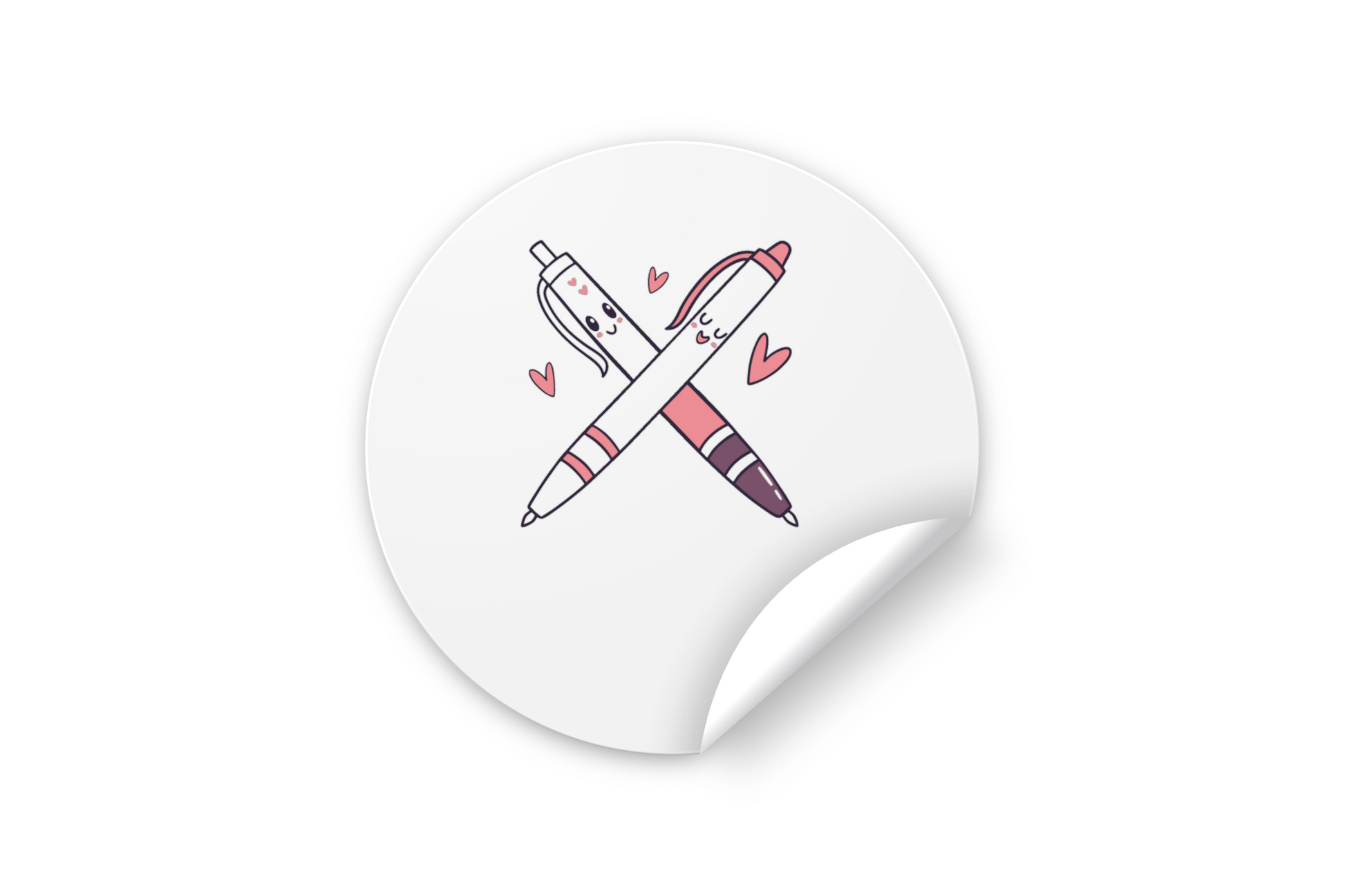 Sticker amusant au style kawaii avec des stylos joyeux, parfait pour papeterie déco