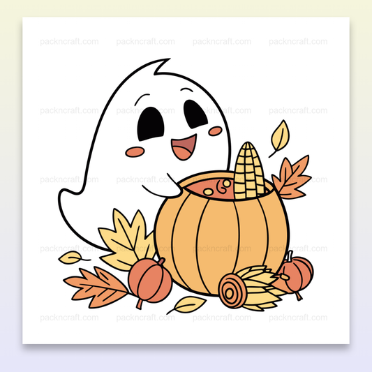 Illustration kawaii de fantôme joyeux avec citrouille pour Halloween DIY