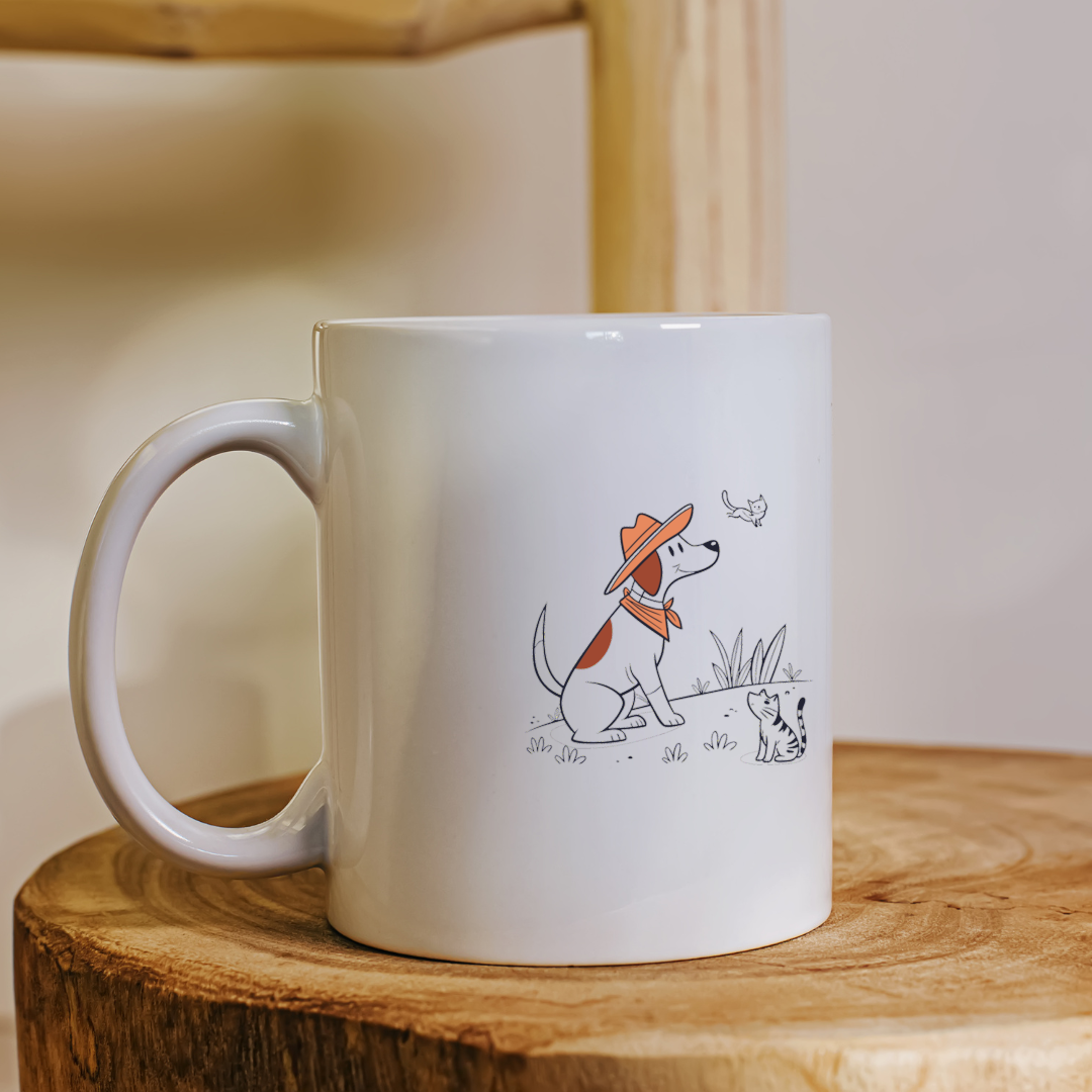 Mug avec un chien dessin de style cowboy souriant aventure animal pour décor original
