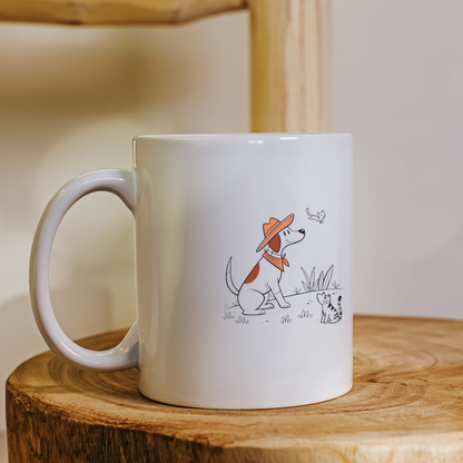 Mug avec un chien dessin de style cowboy souriant aventure animal pour décor original