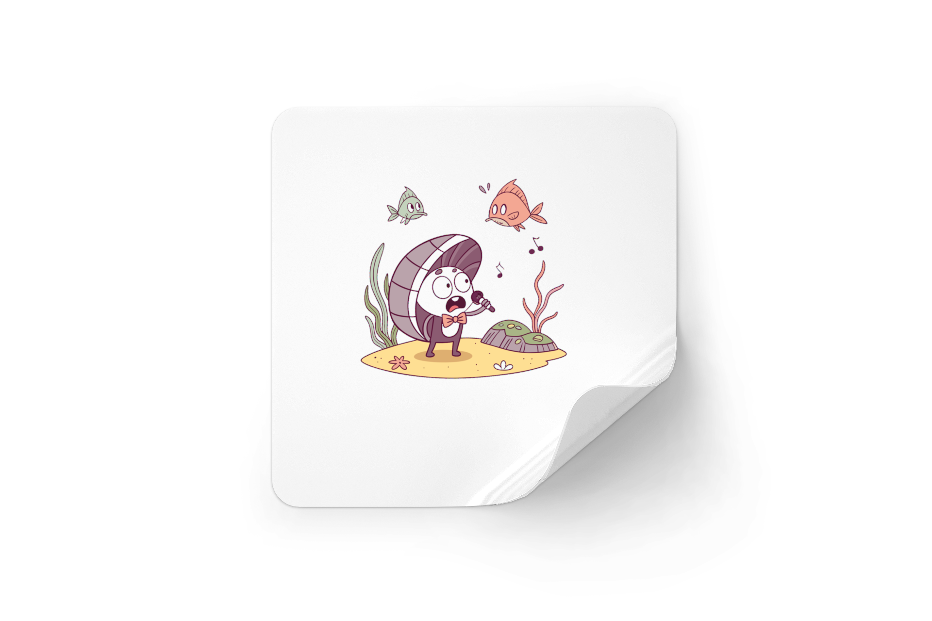 Sticker avec coquillage chanteur sur fond marin idéal pour personnaliser vos affaires