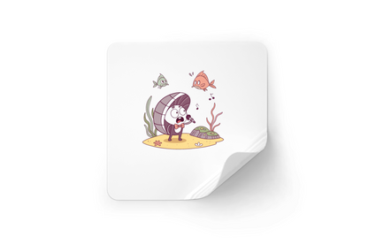 Sticker avec coquillage chanteur sur fond marin idéal pour personnaliser vos affaires