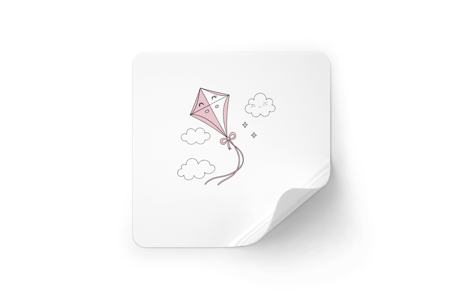 Sticker animé affichant un cerf-volant pastel flottant gaiement, parfait pour égayer