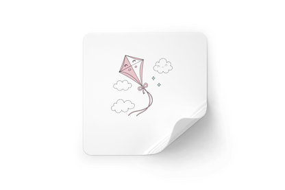 Sticker animé affichant un cerf-volant pastel flottant gaiement, parfait pour égayer