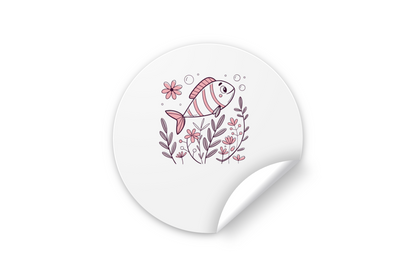 Sticker marin avec poisson curieux dans style pastel, parfait pour déco nautique