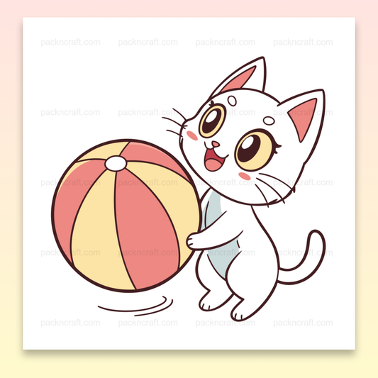 Chat kawaii jouant avec un ballon, idéal pour DIY et décoration.