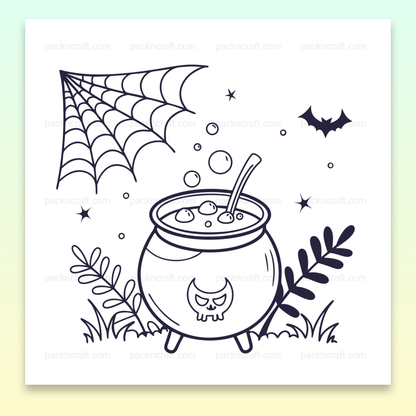 Chaudron magique et chauve-souris, illustration idéale pour projets Halloween