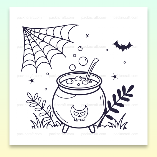 Chaudron magique et chauve-souris, illustration idéale pour projets Halloween