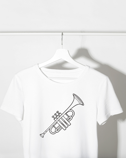 T-shirt avec motif musical dynamique affichant une trompette élégante
