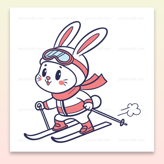 Adorable lapin skieur en style cartoon, utilisable pour projets DIY et hiver