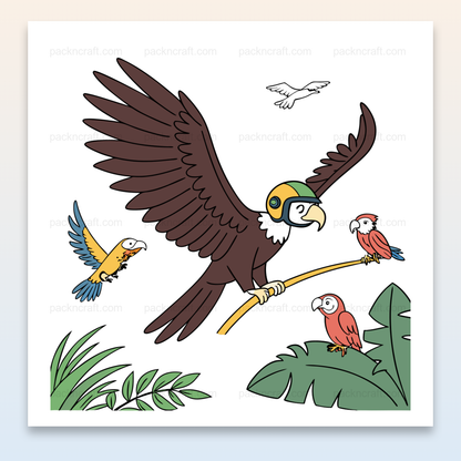Illustration de perroquets tropicaux en vol, style doodle, usage décoratif