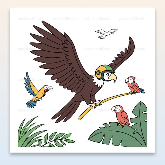 Illustration de perroquets tropicaux en vol, style doodle, usage décoratif