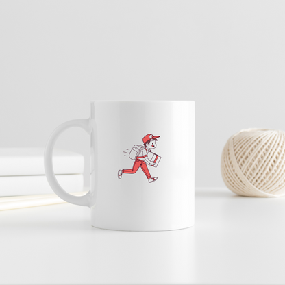 Un mug moderne arborant une icône joyeuse avec des éléments numériques stylisés